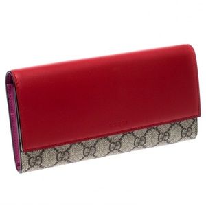 Gucci Red & Pink Supreme Canvas and Leather Continental Wallet